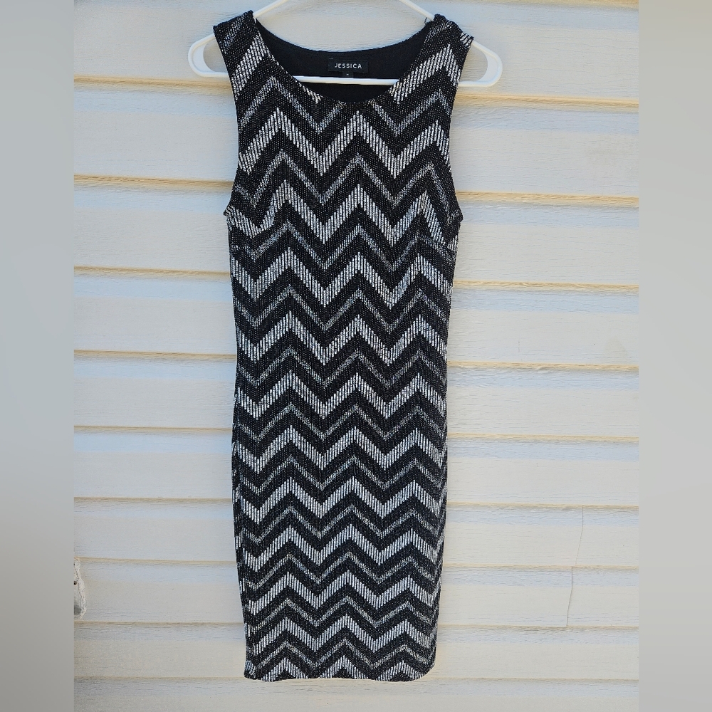 Jessica Black and Silver Chevron Dress